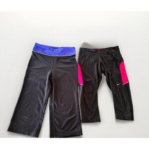 Lot Of 2 Nike pro black pink & blue cropped leggings athletic workout size small